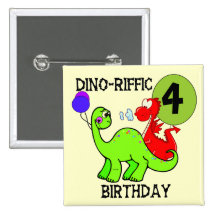 Dinosaur 4th Birthday Tshirts and Gifts Pin
