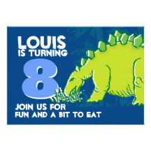 Dinosaur birthday boy 8th blue green invitation