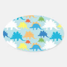 Dinosaur Designs Blue Orange Yellow Red Dinosaurs Oval Stickers