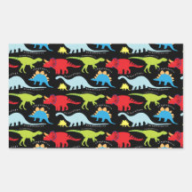Dinosaur Designs Blue Red Green on Black Rectangular Sticker