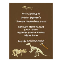 Dinosaur Dig Skeleton Birthday Party Invitation