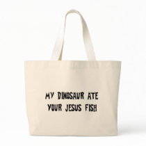 Dinosaur Eats Jesus Fish Tote Bags