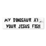 Dinosaur Eats Jesus Fish bumper stickers