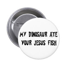 Dinosaur Eats Jesus Fish Pinback Button