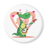 Dinosaur Plays Guitar with Heart Background magnets