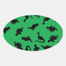 Dinosaur Silhouettes on Green Background Pattern Oval Sticker