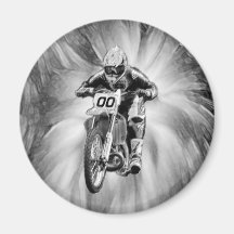 Dirt Bike Blasting Thru Black/White Refrigerator Magnets