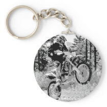 Dirt bike wheeling in the woods keychains