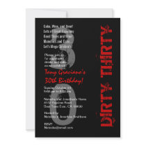 Dirty Thirty Birthday Black White Red Template Invites