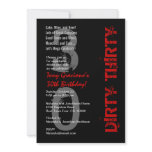 Dirty Thirty Birthday Black White Red Template invitations