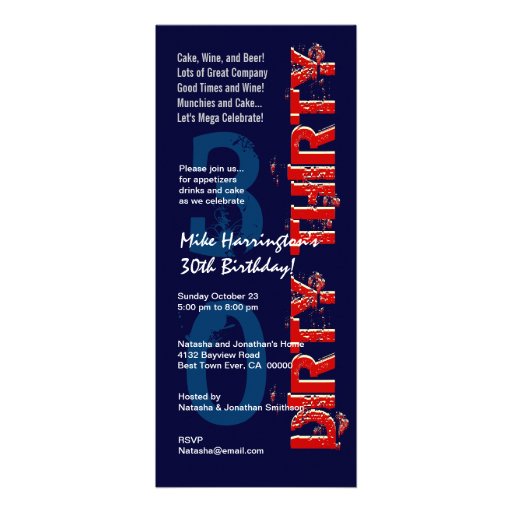 DIRTY THIRTY Birthday Midnight and Red Tall Invite