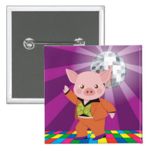 disco pig on the dance floor pinback button