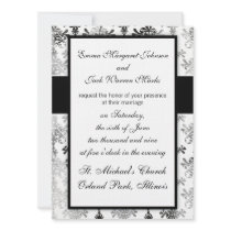 distressed black white damask design invites