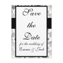 distressed black white damask design post card