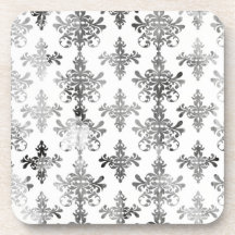 distressed black white intricate damask drink coasters