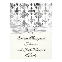distressed black white intricate damask personalised invitations