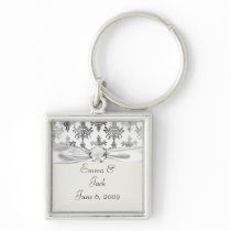 distressed black white intricate damask keychains