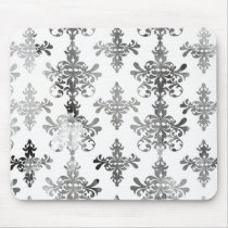 distressed black white intricate damask mousepad