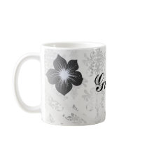 distressed black white intricate damask mug
