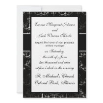 distressed chandelier black white personalised invitations