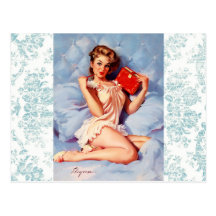 Distressed Damask Pinup postcard
