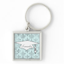 distressed lovely soft blue damask keychain