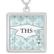 distressed lovely soft blue damask necklaces