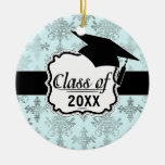 distressed lovely soft blue damask christmas ornament