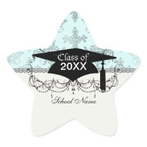 distressed lovely soft blue damask star sticker