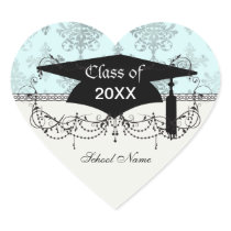 distressed lovely soft blue damask heart stickers