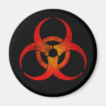 Distressed Red & Yellow Biohazard Symbol on Black Refrigerator Magnets