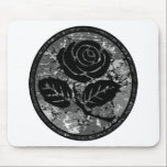 Distressed Rose Silhouette Cameo - Black & Grey mousepads