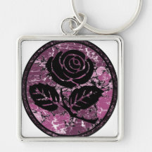 Distressed Rose Silhouette Cameo - Pink Key Chains