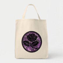 Distressed Rose Silhouette Cameo - Purple Canvas Bags
