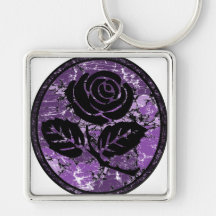 Distressed Rose Silhouette Cameo - Purple Key Chain