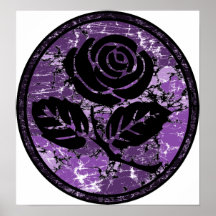Distressed Rose Silhouette Cameo - Purple Posters