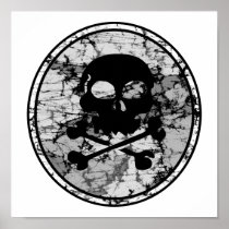 Distressed Skull & Crossbones Silhouette B&W