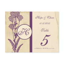 Distressed Vintage Purple Flower Table Number Card