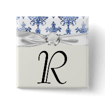 distressed white and royal blue damask pattern pin