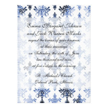 distressed white and royal blue damask pattern custom announcement