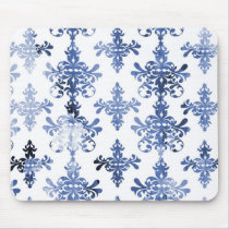 distressed white and royal blue damask pattern mousemats