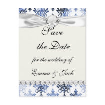distressed white and royal blue damask pattern postcard