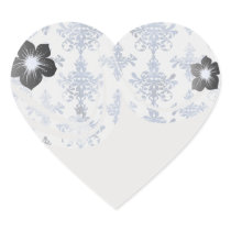 distressed white and royal blue damask pattern heart sticker