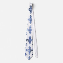 distressed white and royal blue damask pattern neck ties