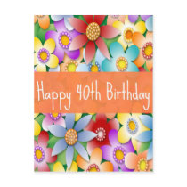 Diva's Happy 40th birthday flower power postcard
