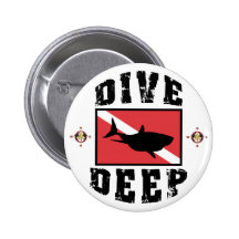 Dive Deep Shark SCUBA Flag Button