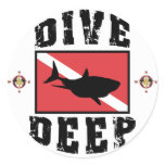 Dive Deep Shark SCUBA Flag Round Stickers