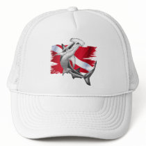 Dive flag with hammerhead shark-diver down