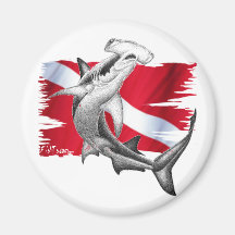 Dive flag with hammerhead shark-diver down magnets