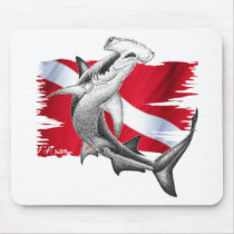 Dive flag with hammerhead shark-diver down